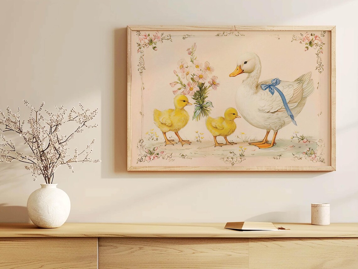 Mother Duck with Two Yellow Ducklings Vintage Nursery Poster - Image 4