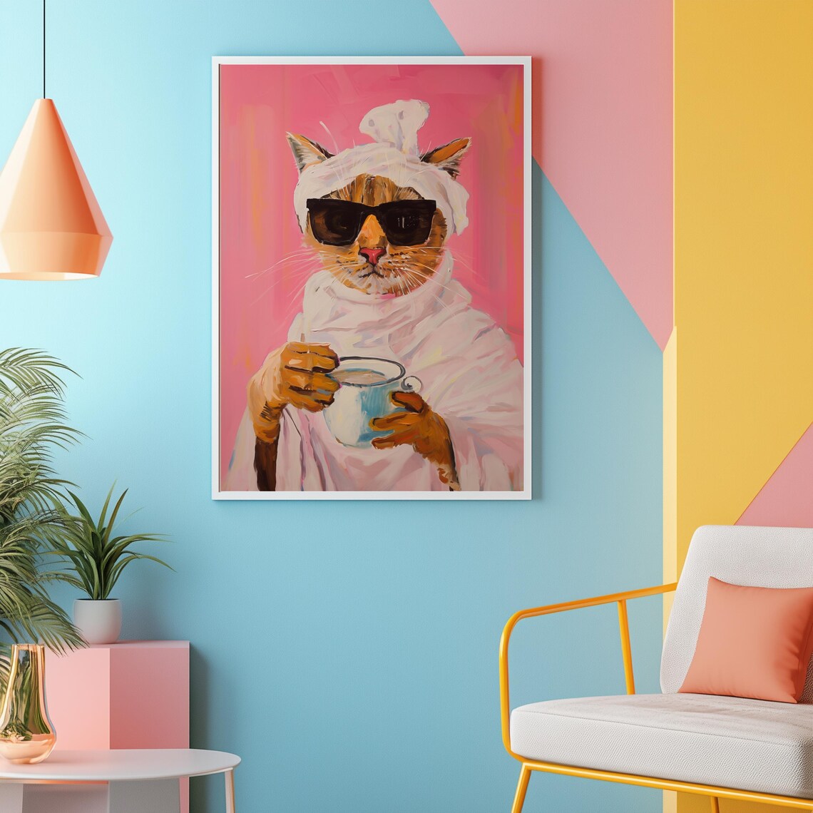 Cat In Bathrobe Poster, Funny Cat Bathroom Art - Image 2