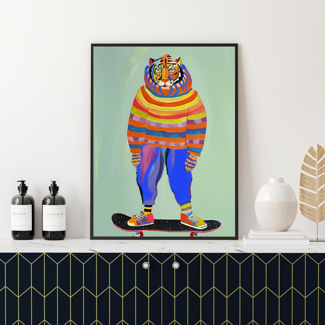 Hipster Tiger Skateboarding Art Print, Kids Room - Image 2