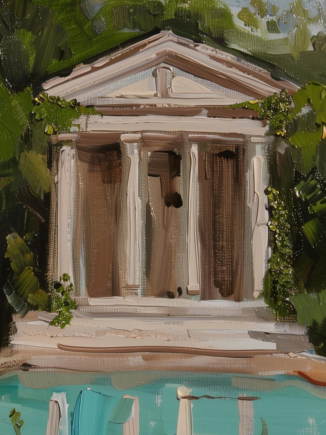 Ancient Greek Temple by a Turquoise Pool in a Flower Garden Poster - Image 2