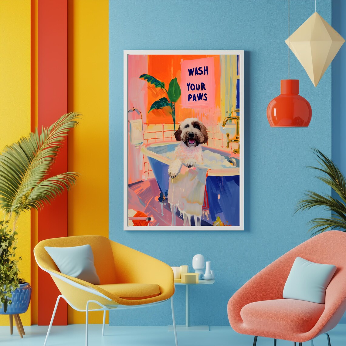 Funny Dog in Bathroom Art Print, Maximalist Decor - Image 2