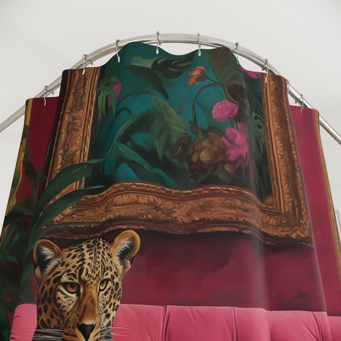 Leopard Shower Curtain, Maximalist Boho Pink Decor - Image 3