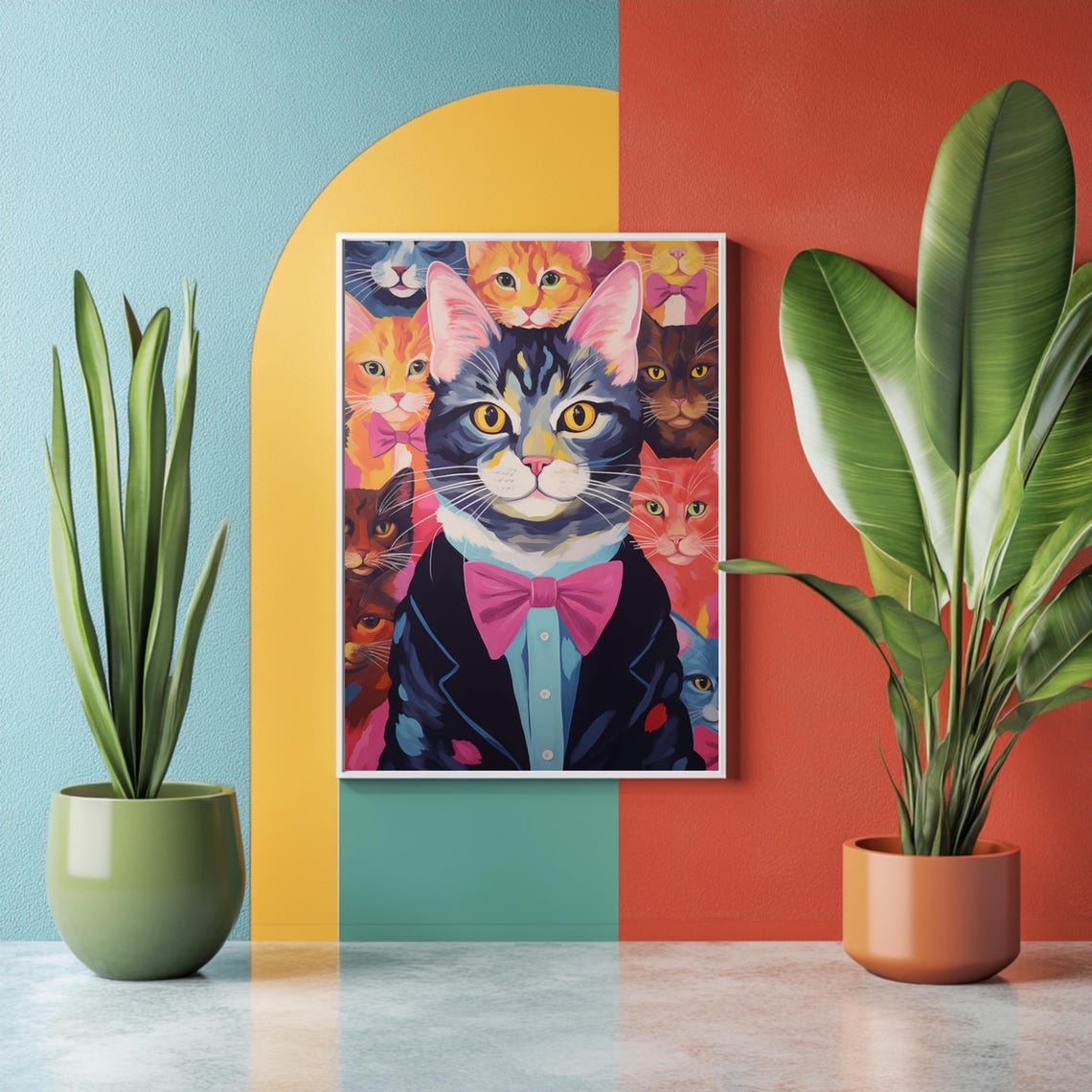 Quirky Cat Art Print Colorful Feline Wall Decor Bold Abstract Cat Eccentric Home Art Whimsical Cat Artwork Cat Print - Image 2