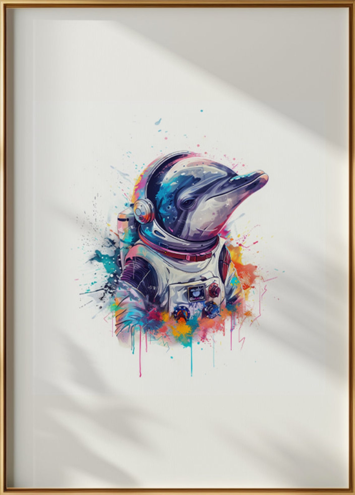 Dolphin Astronaut Watercolor Ocean Space Suit Animal Art Poster - Image 3