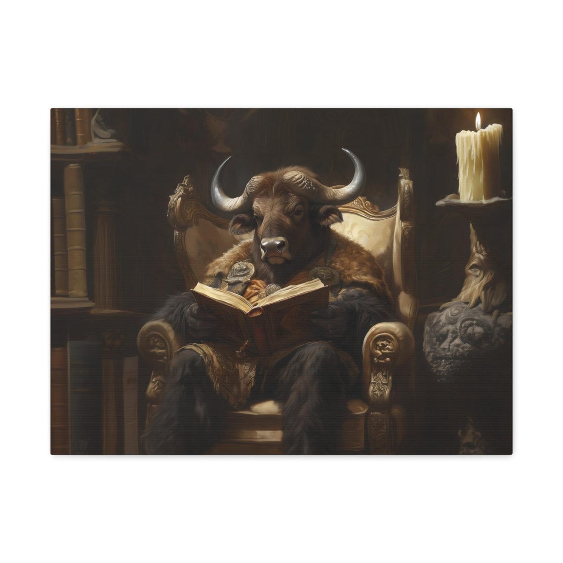 Maximalist Eclectic Victorian Reading Buffalo Print Bold Altered Animal Portrait Fantasy Fun Colorful Renaissance Rustic Art - Image 3