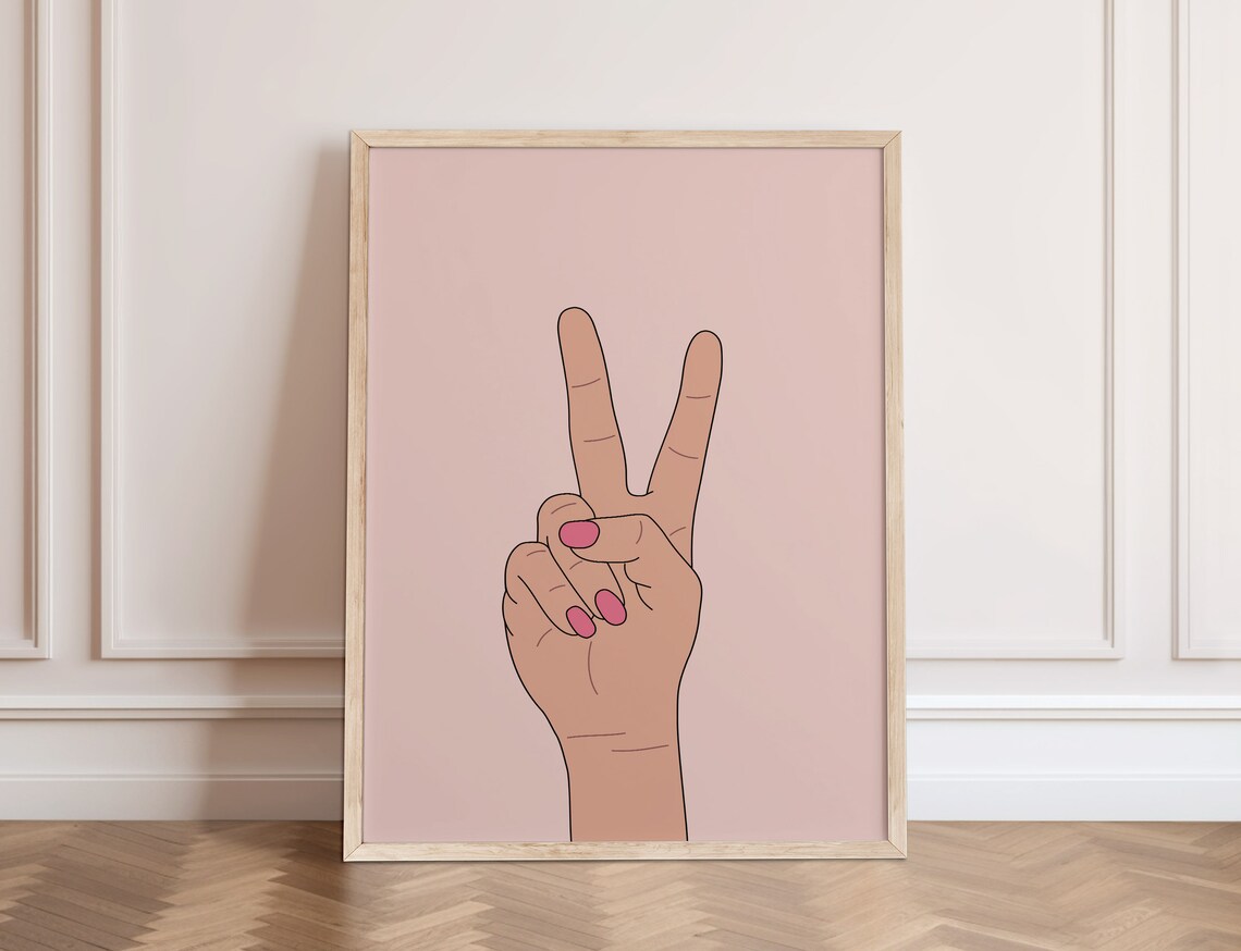 Peace Sign Pink Preppy Cute Room Decor Art Print