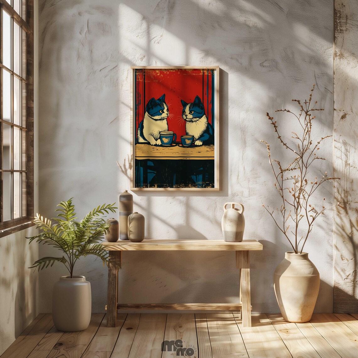 Funny Cat Art, Vintage Cats On Date In Coffee Shop - Image 2