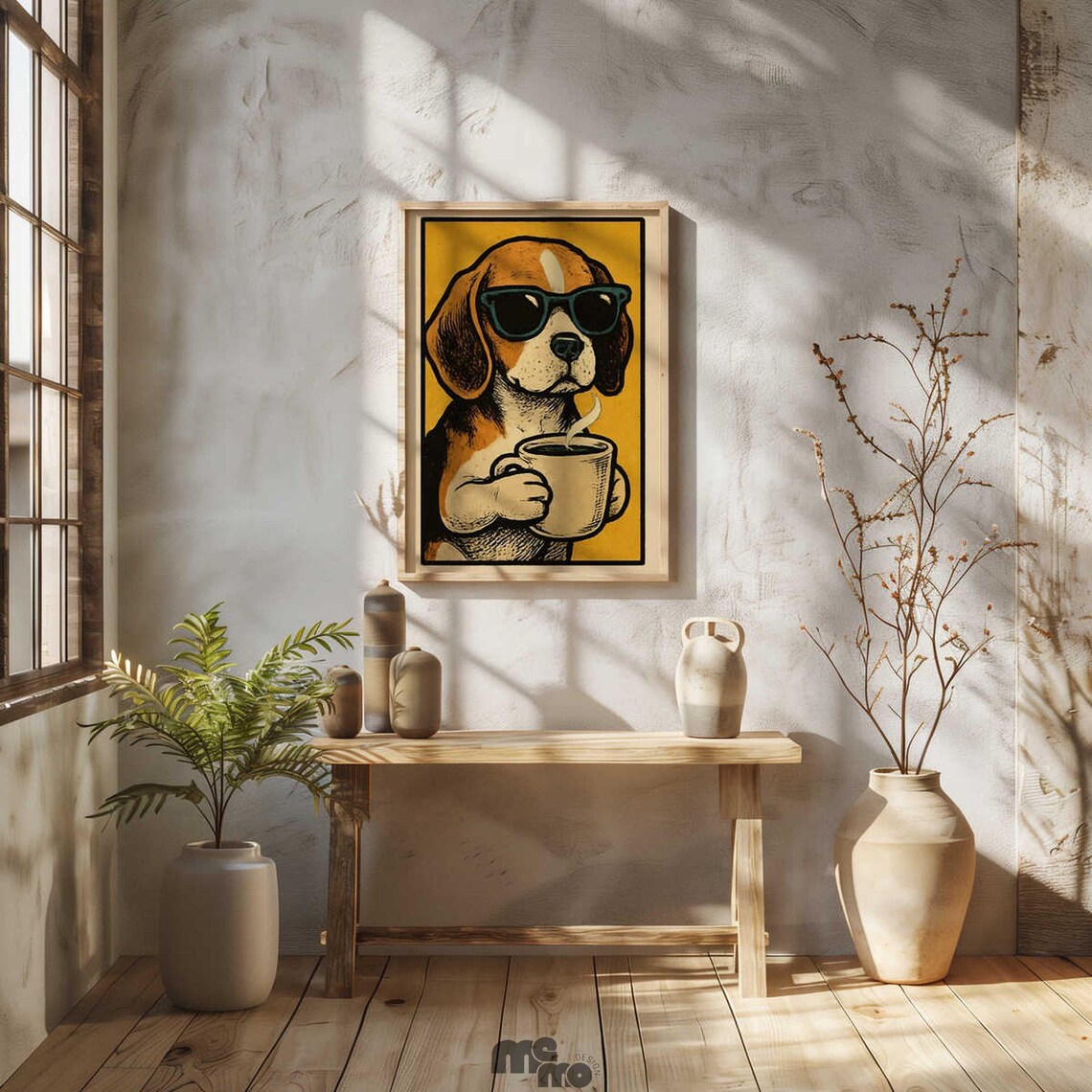 Beagle Drinking Coffee, Vintage Dog Illustration - Image 3
