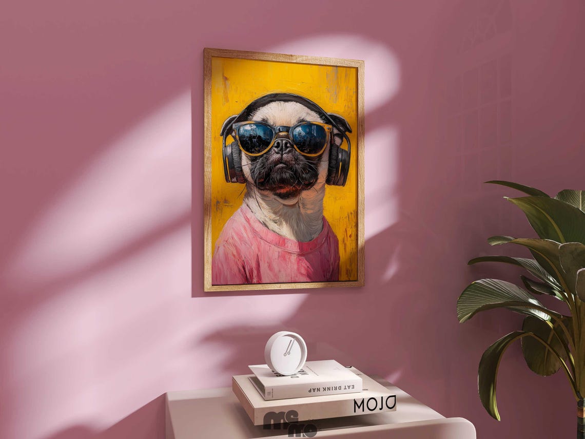 DJ Pug, Funny Pet Portrait Art Print - Image 4
