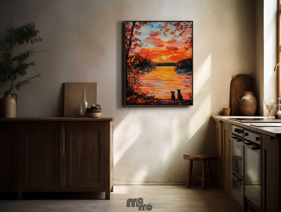 Two Cats Watching Autumn Sunset Art Print - Image 4