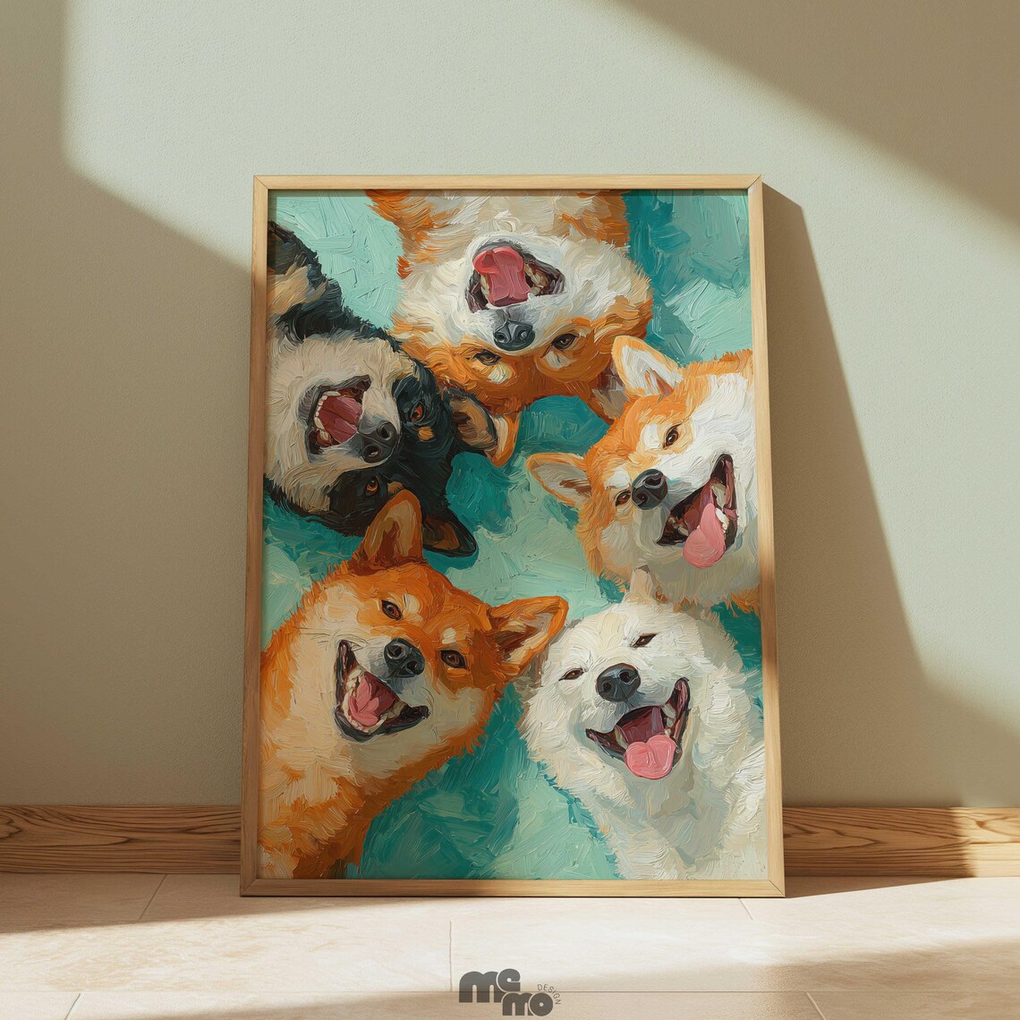 Happy Dog Wall Art Poster Print Funny Shiba Inu Portrait Painting Playful Puppy Premium Matte Paper Gift For Lover Home Decor