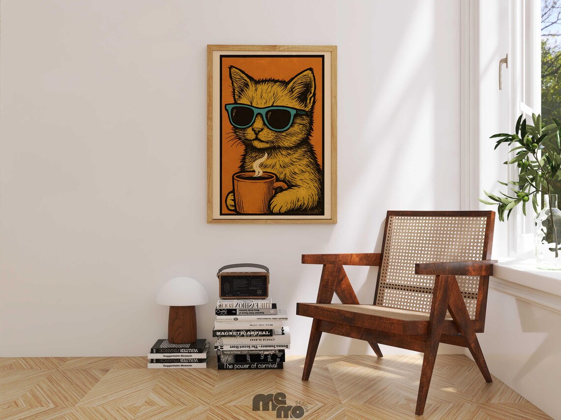 Cat Drinking Coffee, Vintage Funny Art Print - Image 3