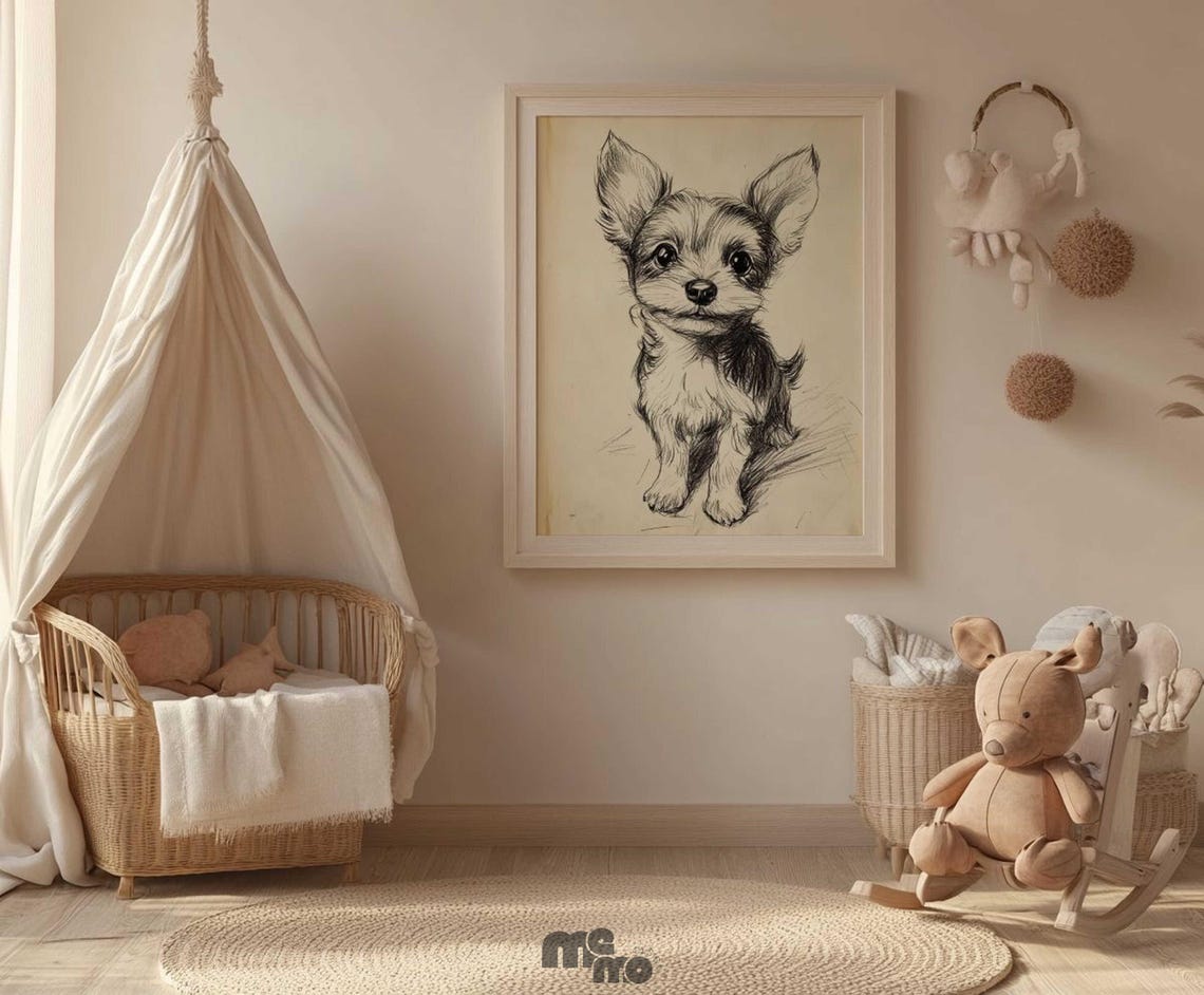 Adorable Puppy Pencil Sketch, Nursery Dog Art Print - Image 2