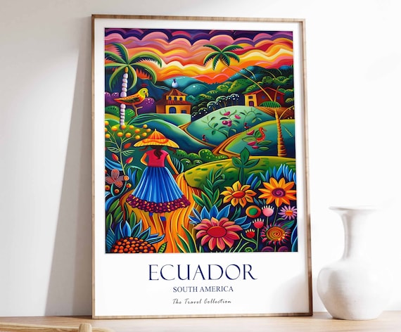 Ecuador South America Folk Woman Flower Field Sunset Art Poster
