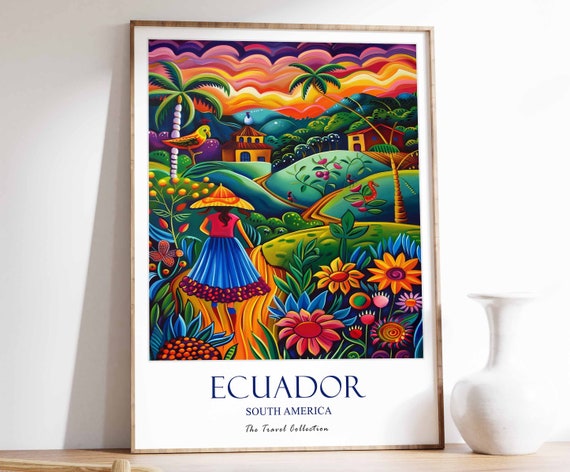 Ecuador Travel Poster Print South America Art Floral Wall Latin Gift