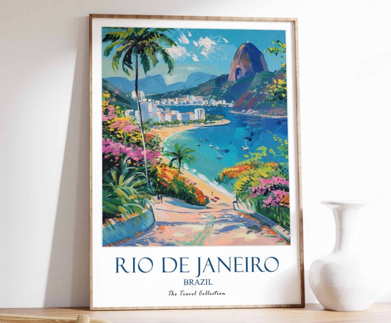 Rio De Janeiro Print Travel Poster Brazil Tropical Decor Wall Art Gift
