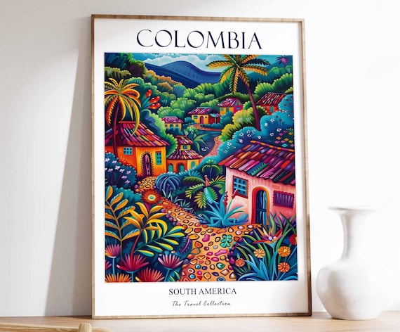 Colombia Travel Poster, Tropical Botanical Decor