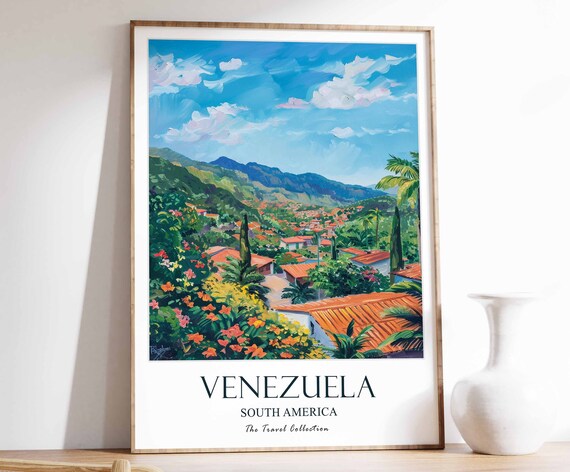 Venezuela South America Hillside Village Travel Collection Art Poster