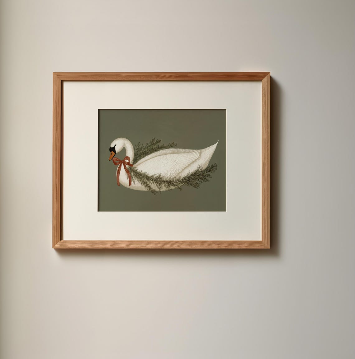 White Swan Pine Sprig Rust Bow Christmas Holiday Decor Poster - Image 2