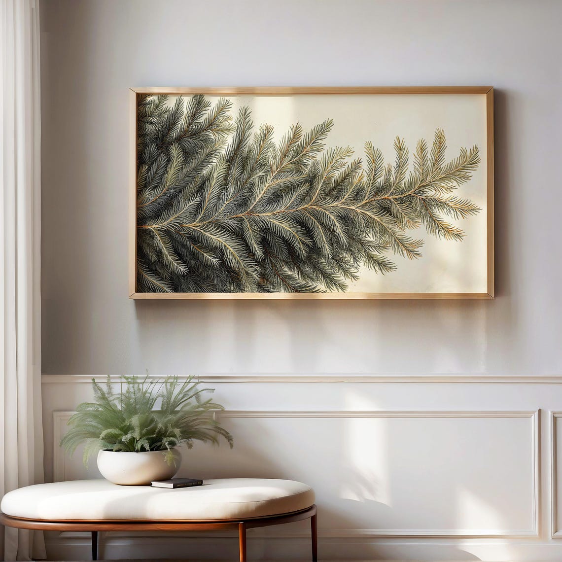 Frame TV Art Winter Evergreen Branches Vintage Botanical Gold Poster - Image 3