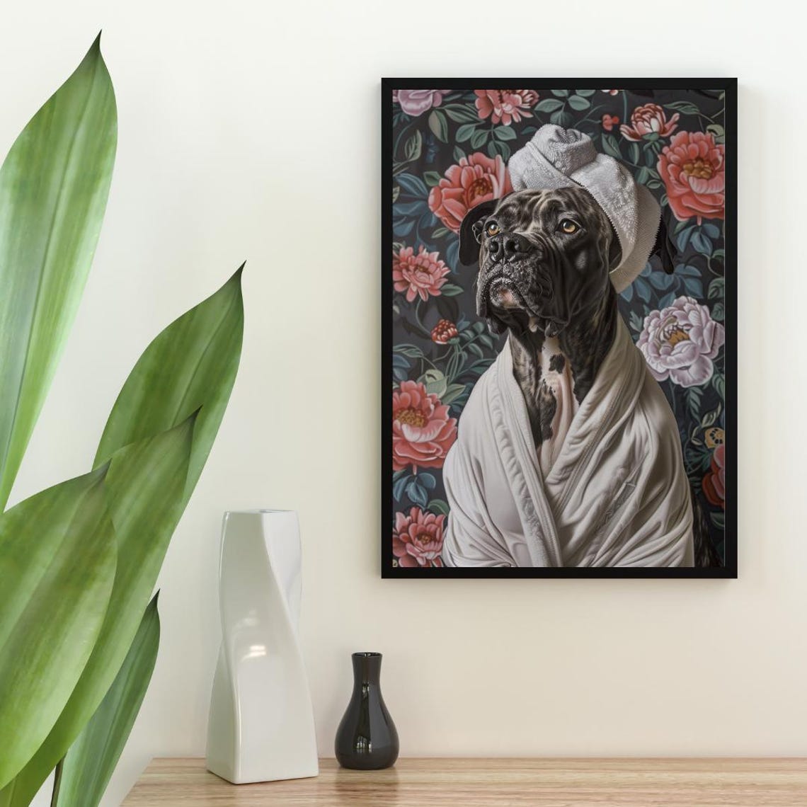 Cane Corso Bathrobe Spa Day Dog Portrait Botanical Art Print - Image 2