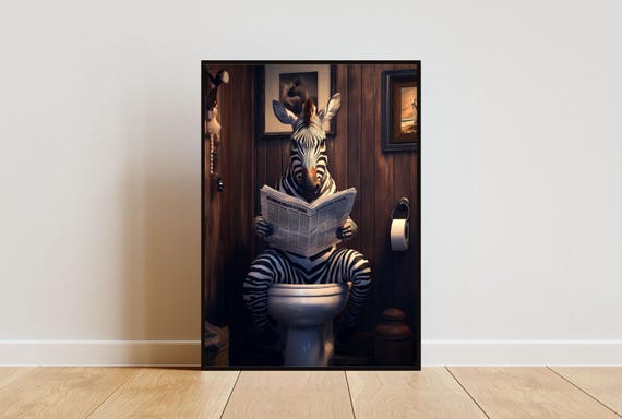 Zebra On Toilet Poster Animal Poster Zebra Bathroom Print Animal Toilet Wall Art Zebra Portrait Animal Bathroom Poster Zebra Print