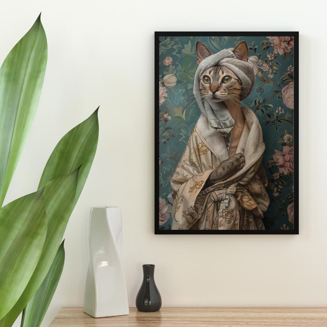 Oriental Shorthair In Bathrobe Spa Day Portrait Funny Cat Poster - Image 2