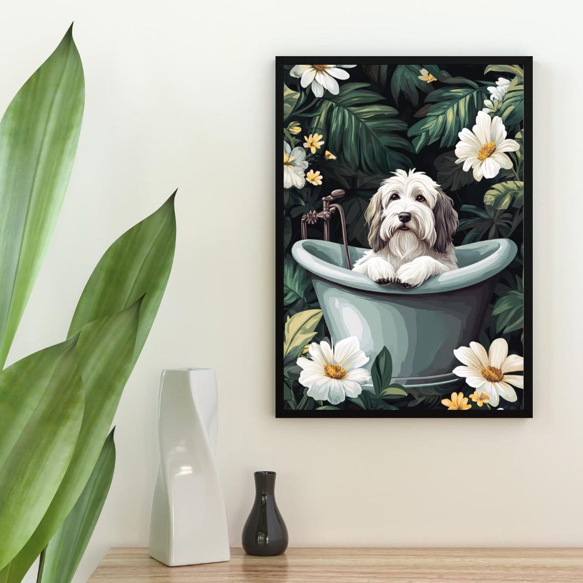 Old English Sheepdog In Bathtub Poster Funny Dog Poster Old English Sheepdog Bathroom Print Old English Sheepdog Bath Poster Dog Wall Art - Image 2