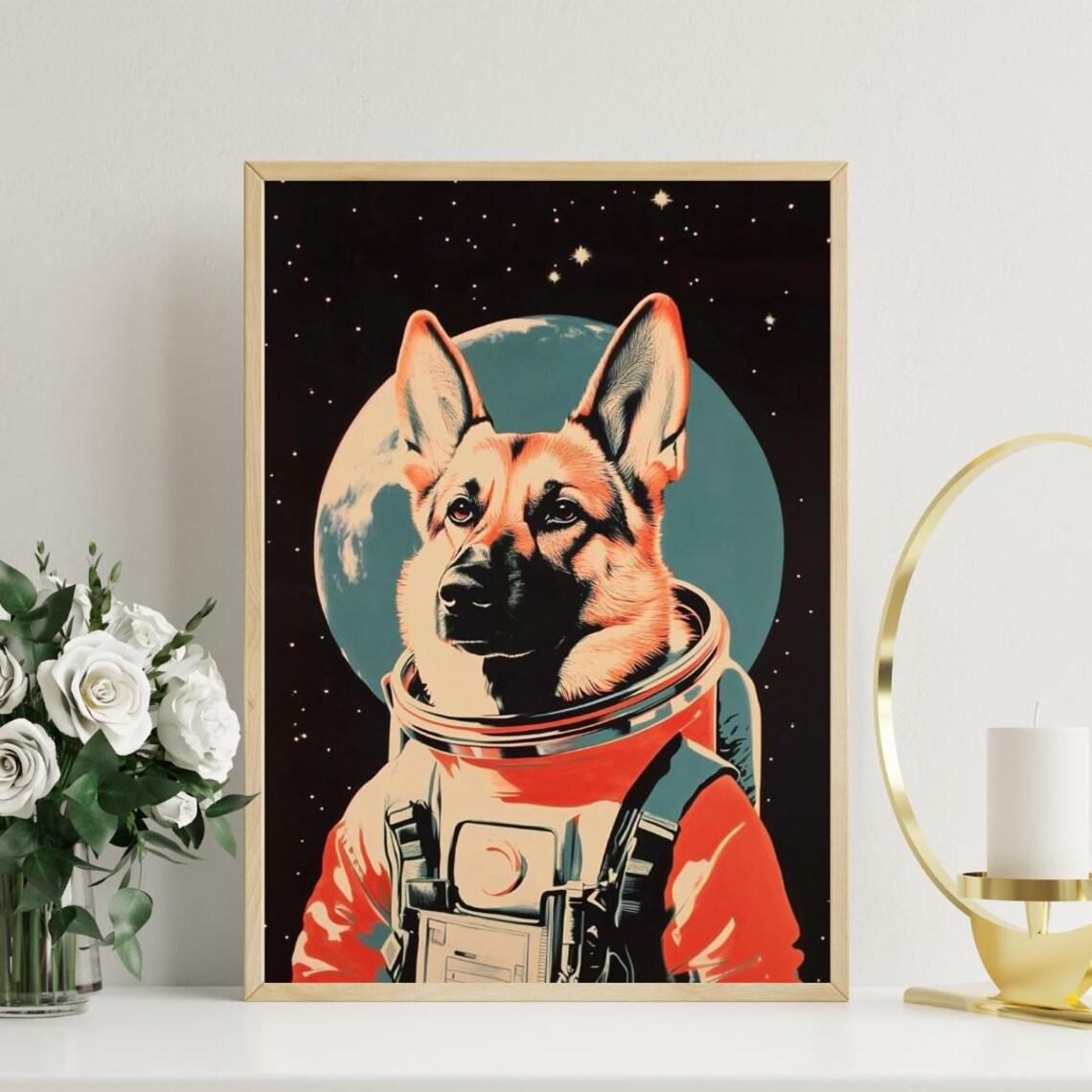 German Shepherd Astronaut Retro Print, Vintage Style - Image 3
