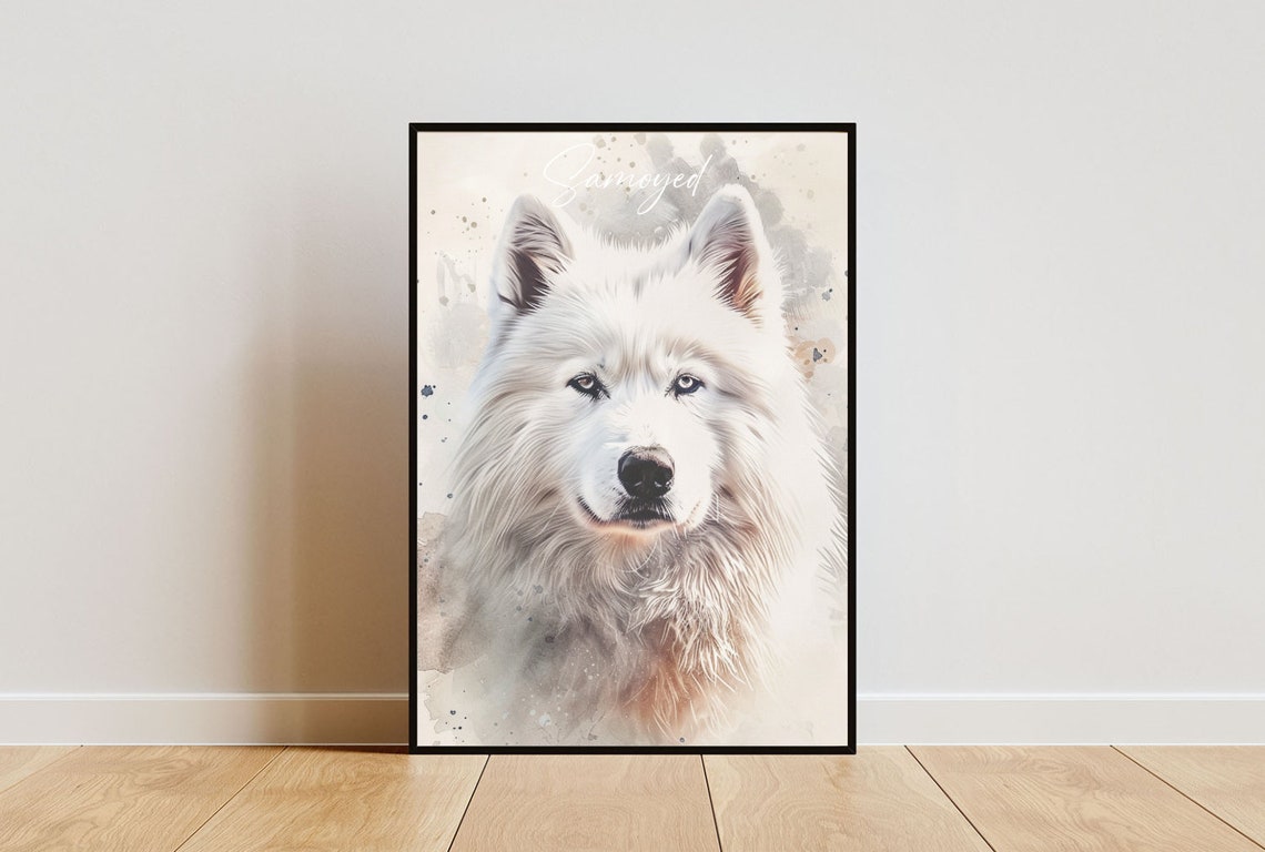 Samoyed Watercolor Dog Portrait Poster for Dog Lovers Gift Decor