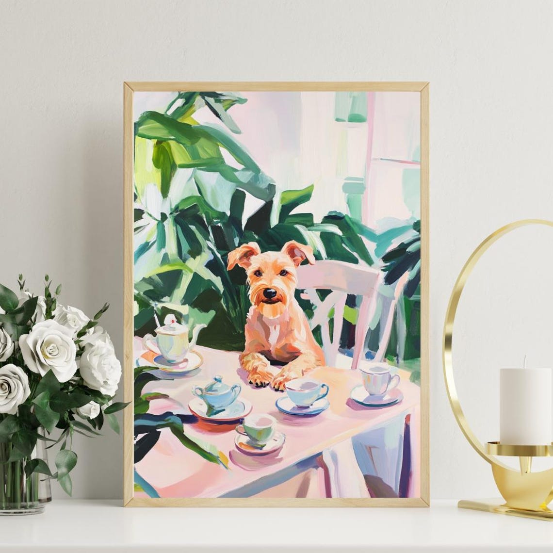 Airedale Terrier Dog Tea Party Scruffy Tan Puppy Cute Pet Poster - Image 3