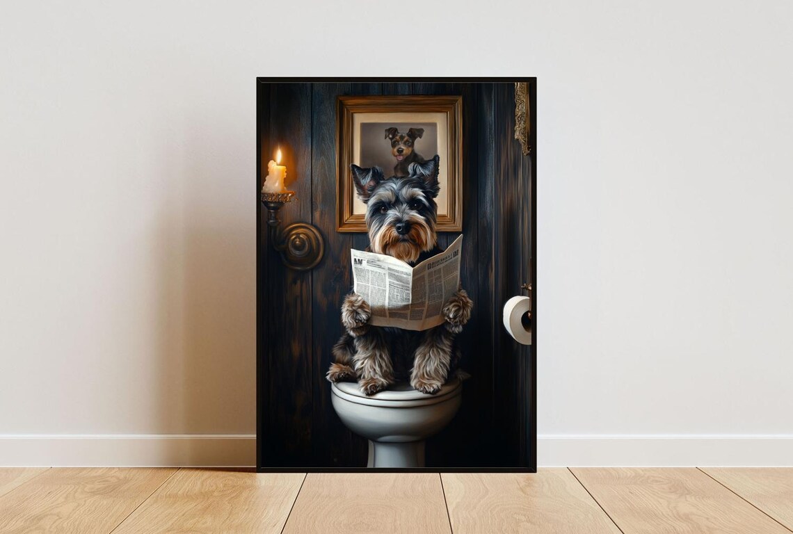 Miniature Schnauzer On Toilet Poster Dog Poster Miniature Schnauzer Bathroom Print Dog Toilet Wall Art Miniature Schnauzer Portrait Pet