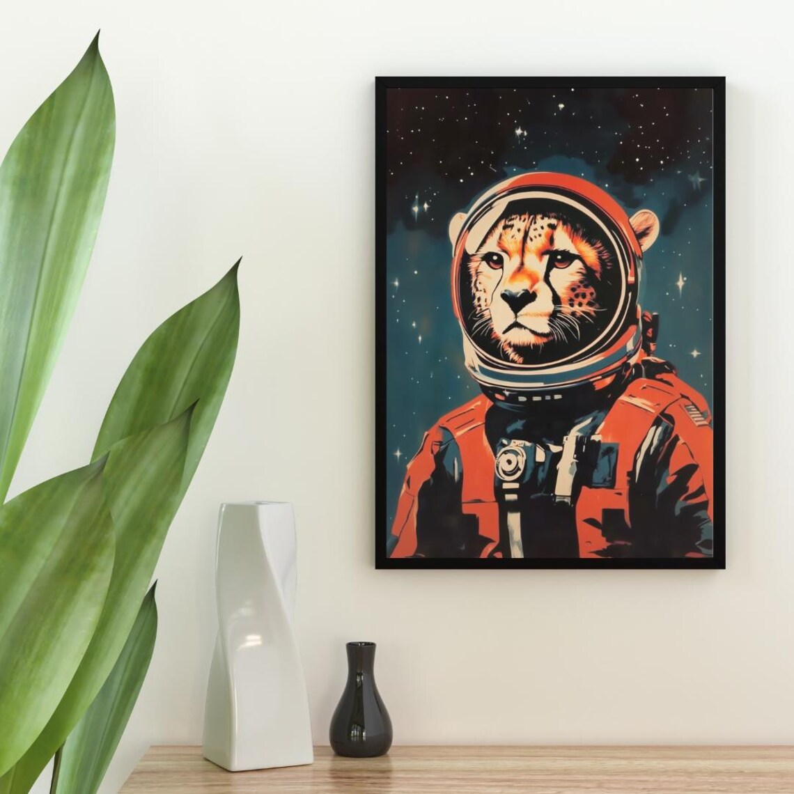 Cheetah Astronaut Retro Orange Space Suit Stars Wildcat Portrait Poster - Image 2