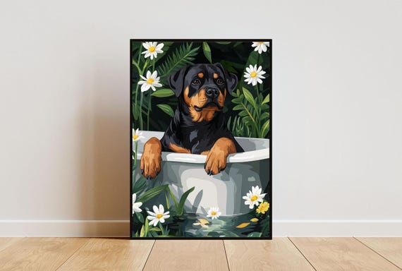 Rottweiler In Bathtub Poster Funny Dog Poster Rottweiler Bathroom Print Rottweiler Bath Poster Pet Poster Dog Bathroom Wall Art