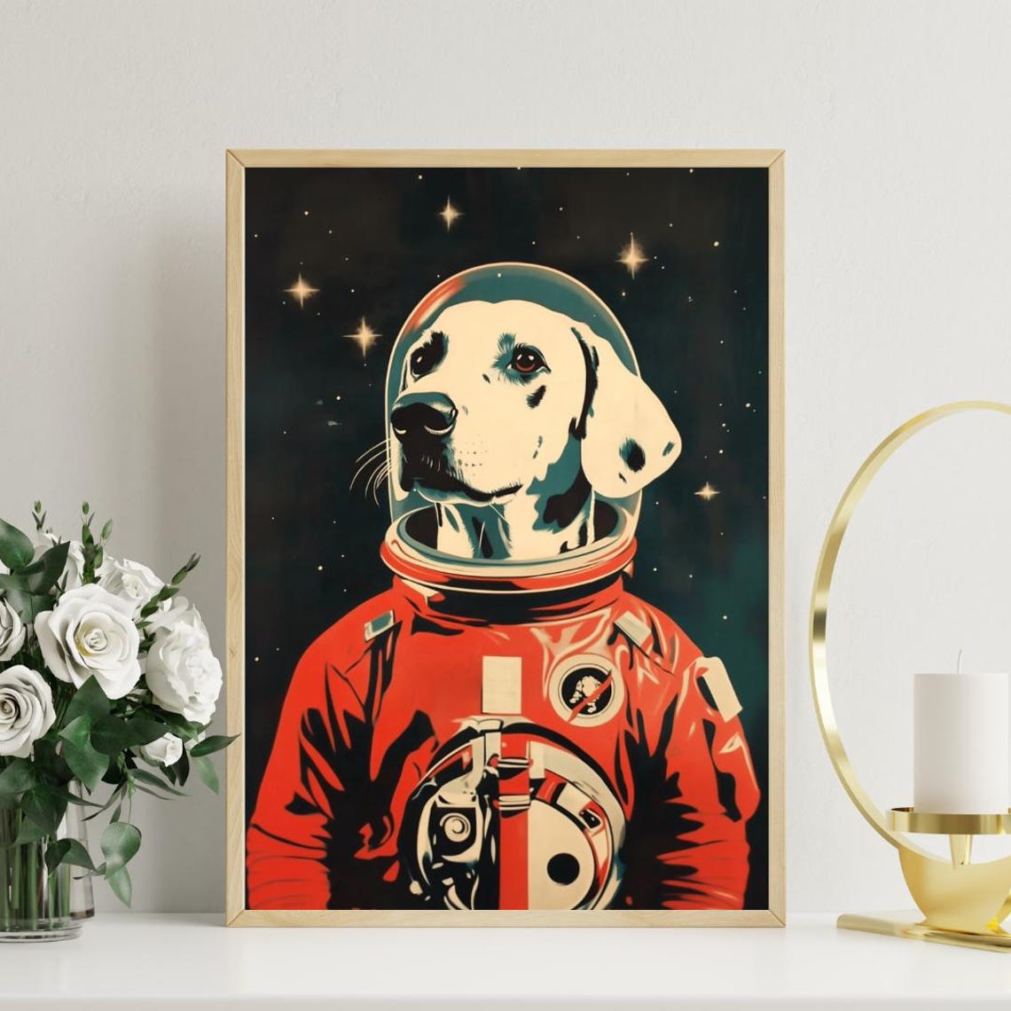 Dalmatian Astronaut Retro Space Dog Pop Art Portrait Poster Gift - Image 3