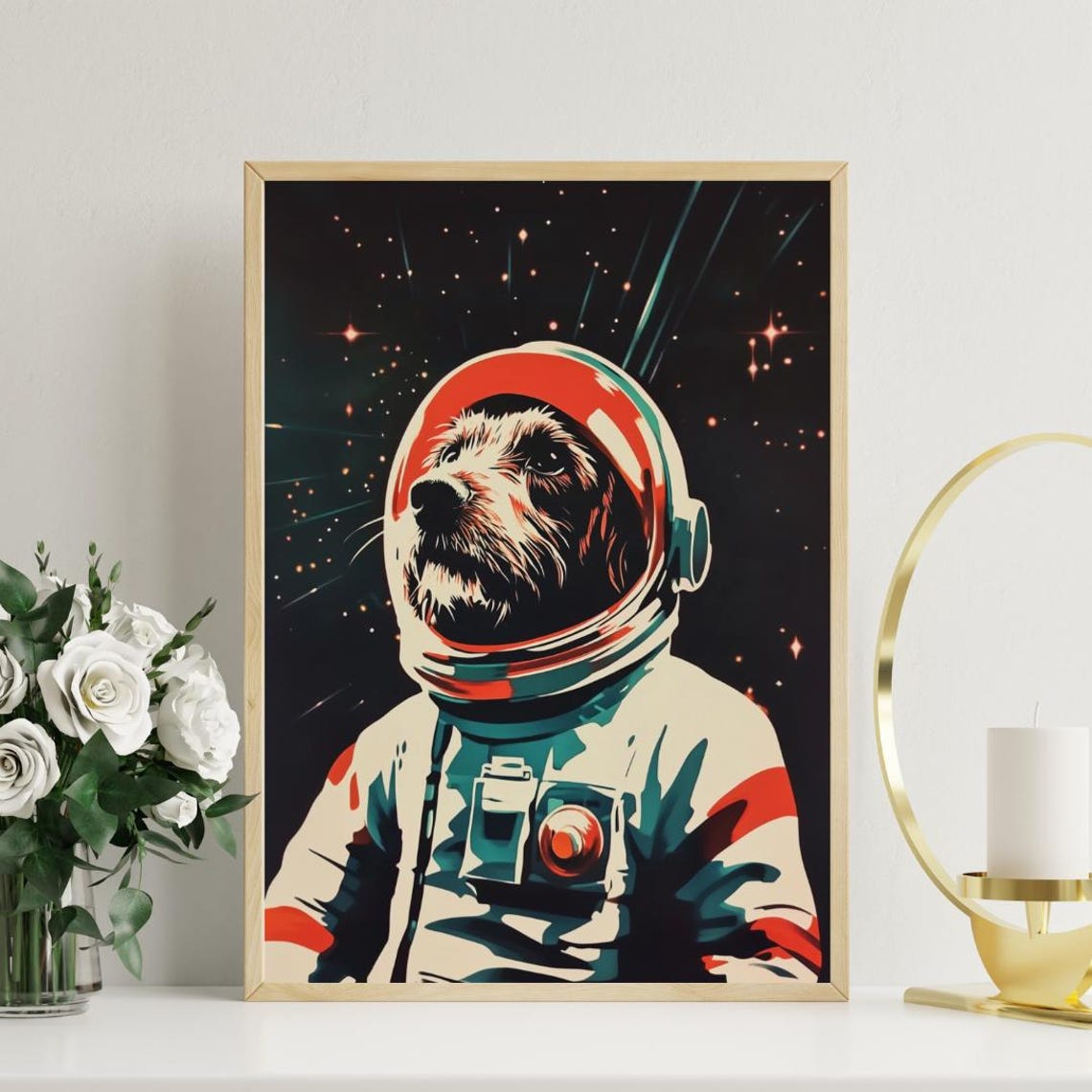 Scruffy Terrier Astronaut Vintage Retro Space Portrait Art Poster - Image 3
