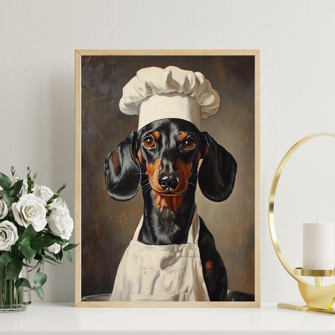 Black Tan Dachshund Chef Dog Portrait Pet Kitchen Art Poster - Image 3