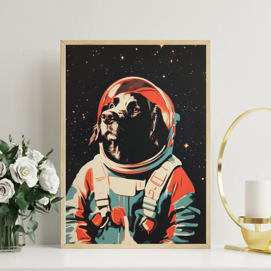 Newfoundland Astronaut Retro Space Dog Poster - Image 3