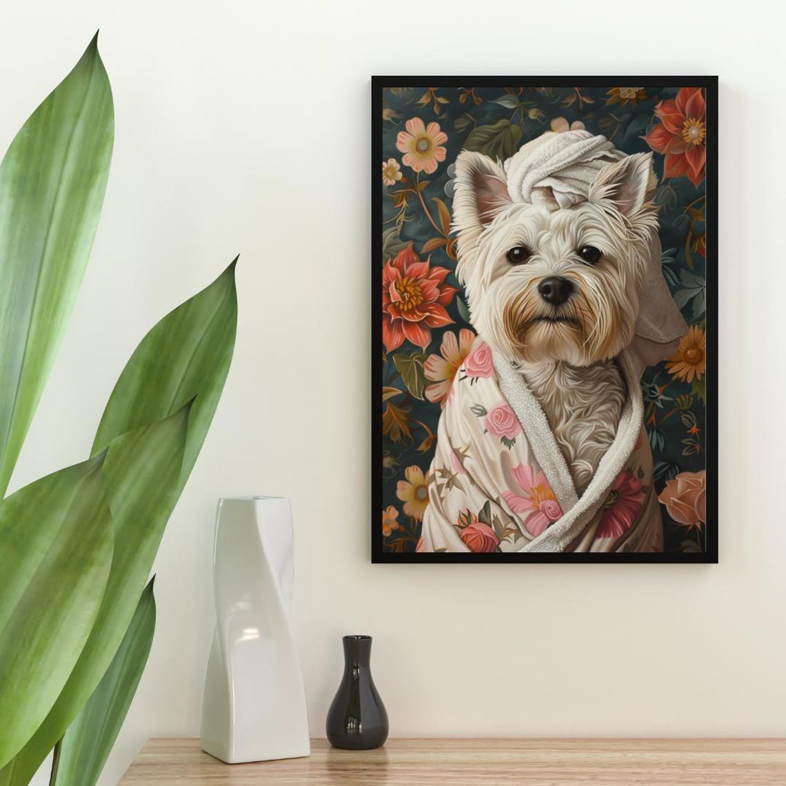 West Highland White Terrier In Bathrobe Spa Day Funny Dog Poster - Image 2