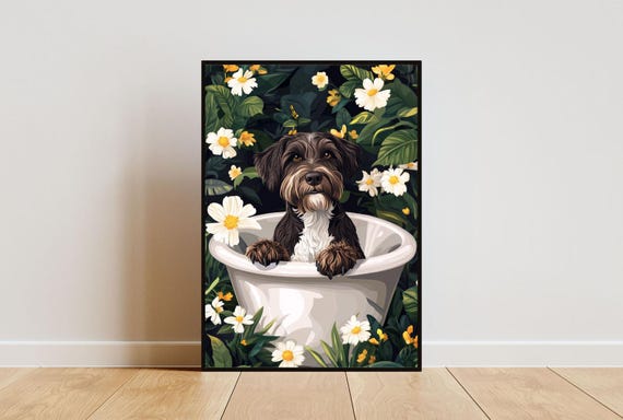 Wirehaired Pointing Griffon In Bathtub Poster Funny Dog Poster Wirehaired Pointing Griffon Bathroom Print Wirehaired Pointing Griffon Art