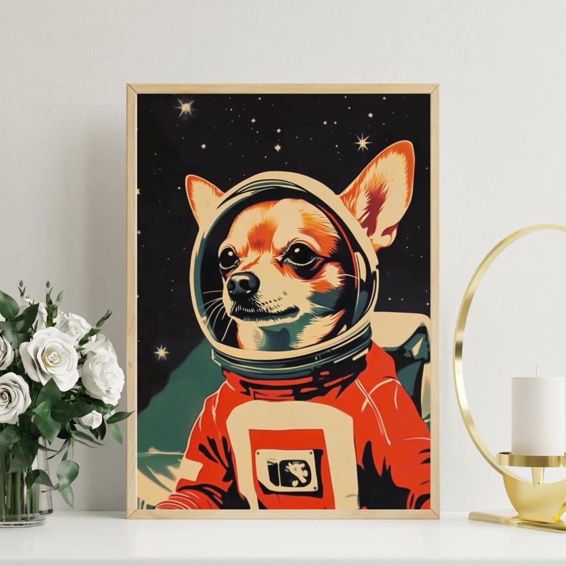 Chihuahua Astronaut Poster Chihuahua Retro Print Chihuahua Portrait Dog Retro Space Poster Funny Dog Poster Andy Warhol Poster Vintage - Image 3