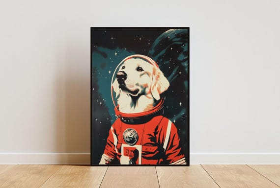 Great Pyrenees Astronaut Poster Great Pyrenees Retro Print Great Pyrenees Portrait Dog Retro Space Poster Funny Dog Poster Andy Warhol