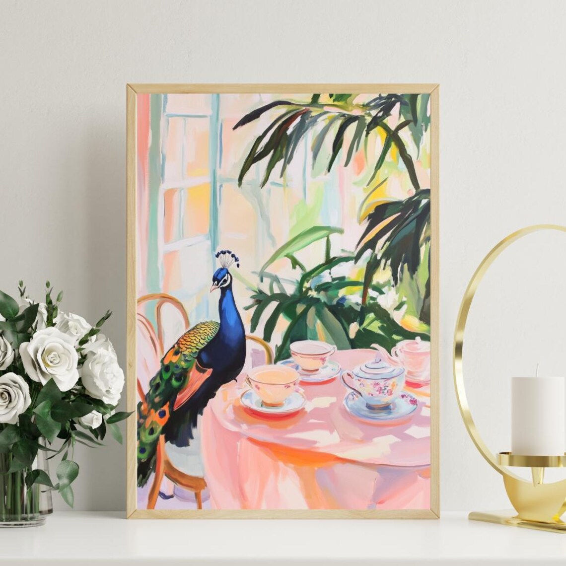 Retro Peacock Oil Painting, Vintage Animal Poster - Image 3