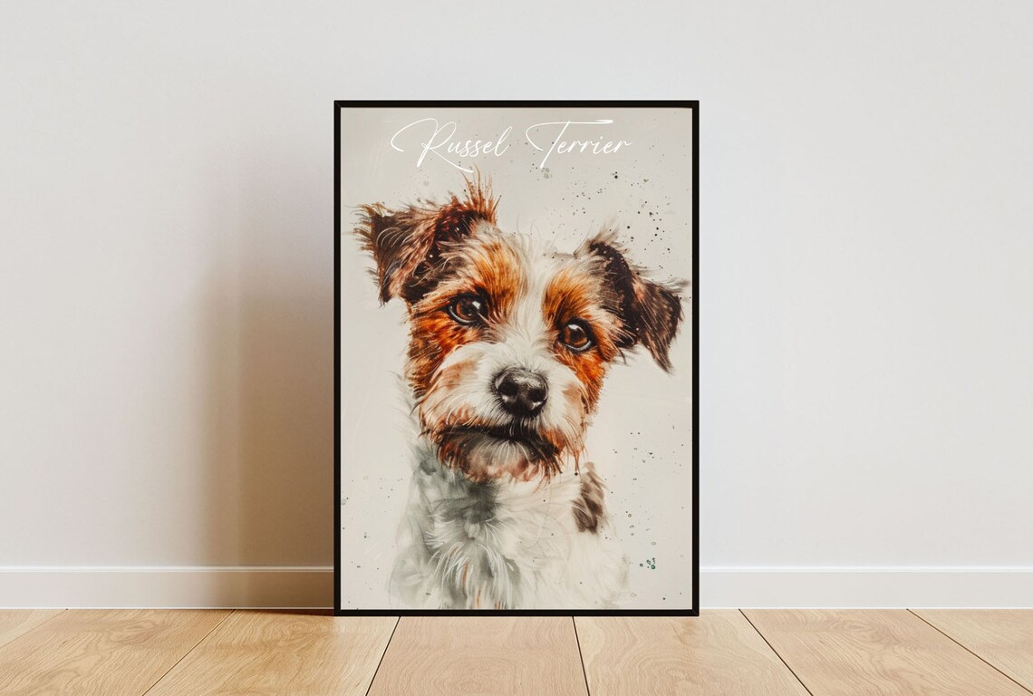 Russell Terrier Poster Dog Poster Russell Terrier Print Dog Wall Art Personalised Dog Photo Russell Terrier Watercolour Pet Portrait