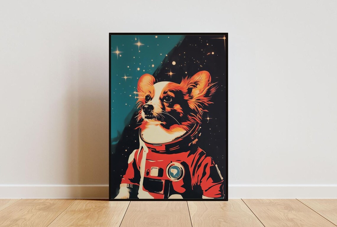 Papillon Astronaut Retro Space Dog Pop Art Portrait Poster Gift