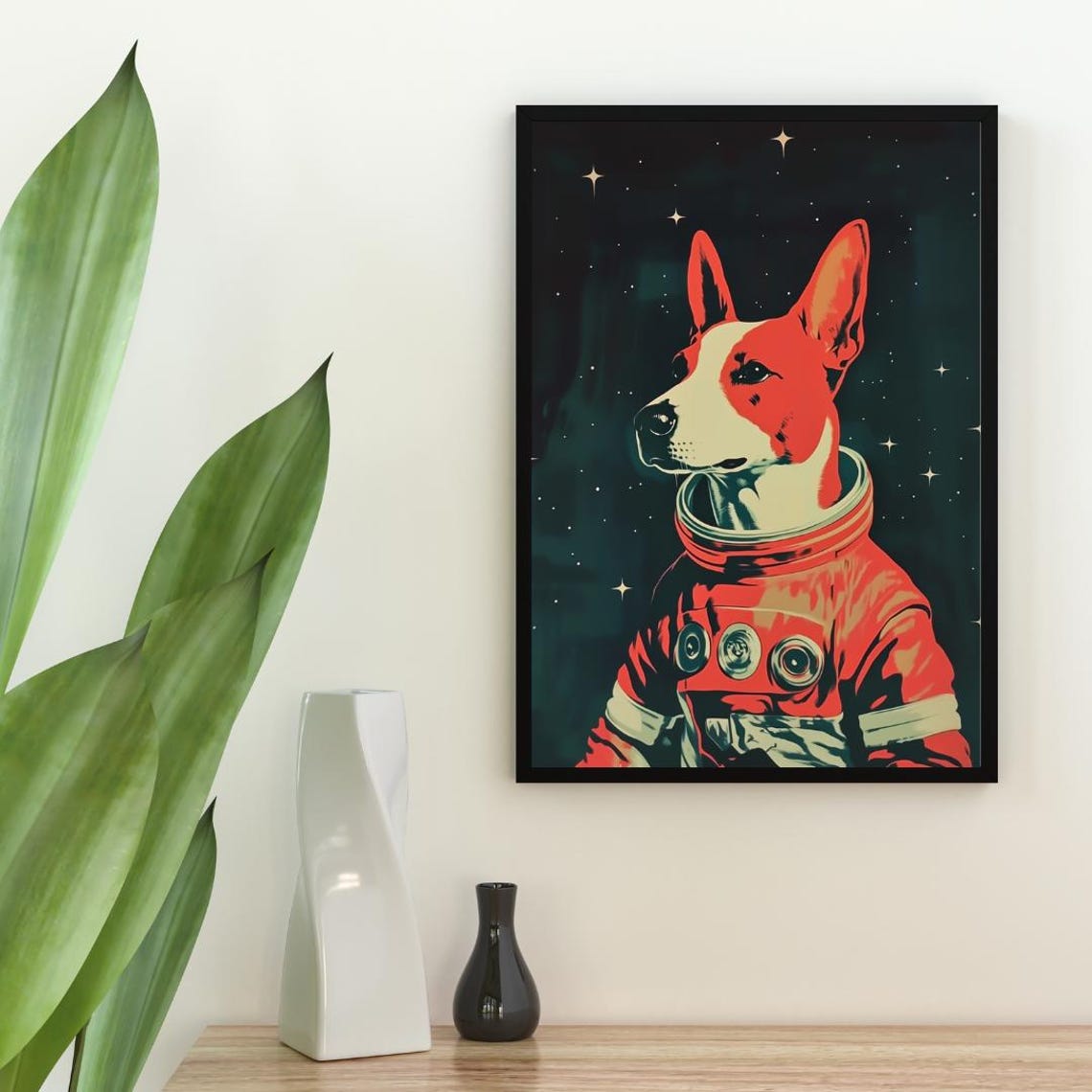 Dog Astronaut Starry Night Vintage Retro Space Portrait Poster - Image 2