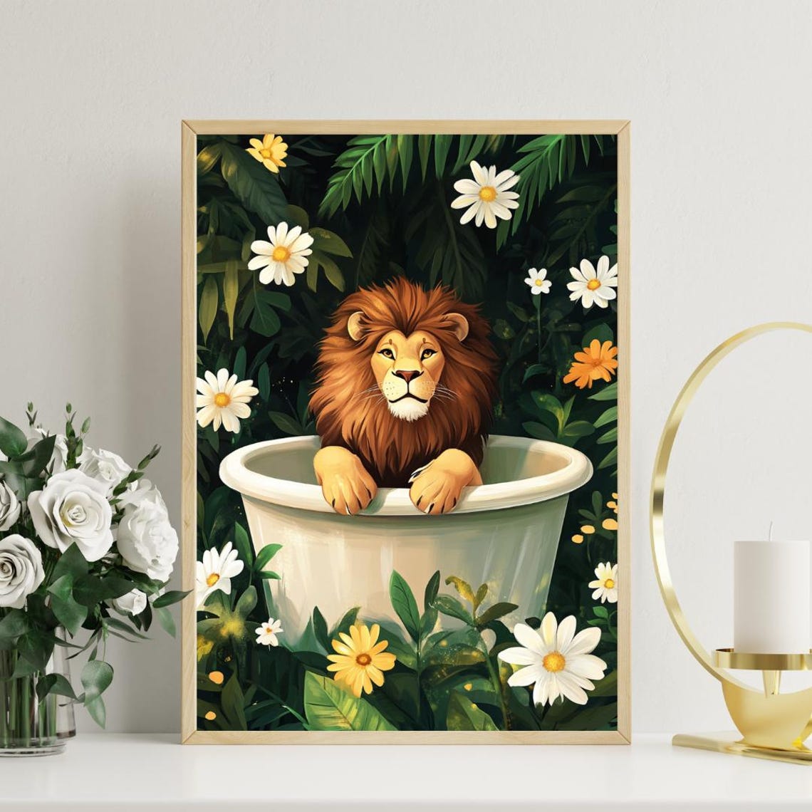 Lion In Bathtub Poster Funny Animal Poster Lion Bathroom Print Lion Bath Poster Animal Bathroom Wall Art Animal Print Lion Poster - Image 3