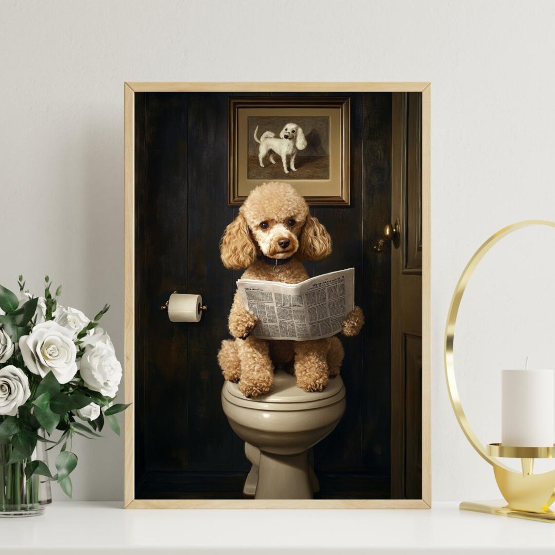 Poodle Toilet Bathroom Poster, Dog Portrait Print - Image 3