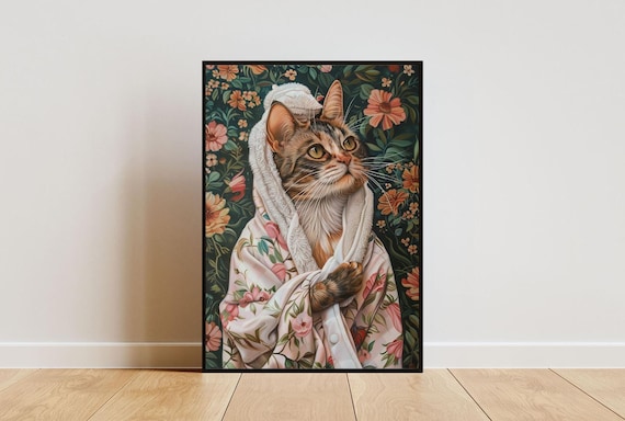 Tortoiseshell Cat In Bathrobe Spa Day Funny Portrait Wall Poster