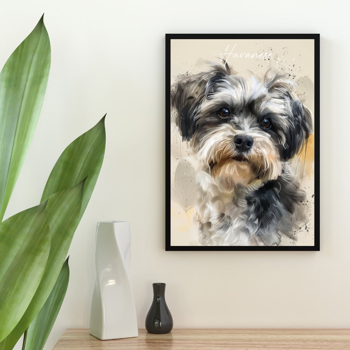 Havanese Watercolor Dog Breed Portrait Poster Script Name Detail - Image 2